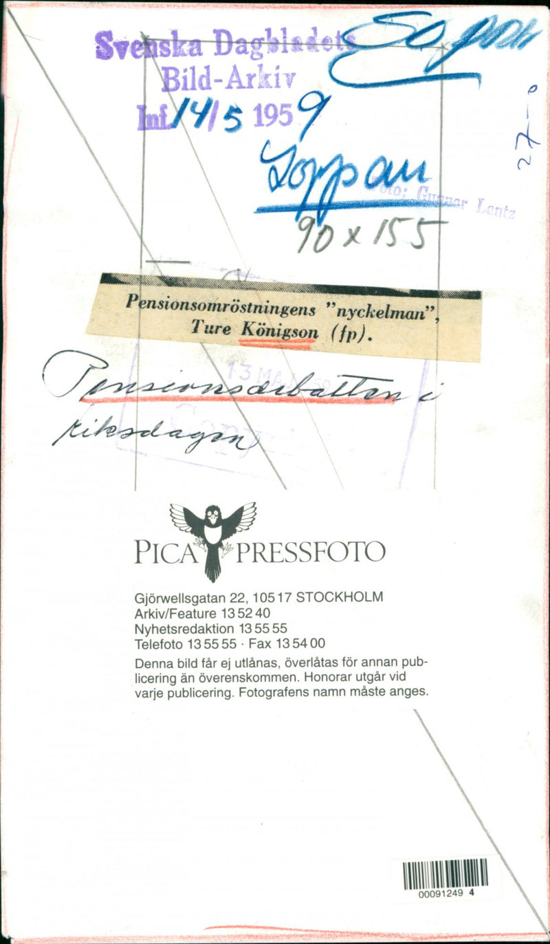 Ture Königson, Swedish Politician. - Vintage Photograph