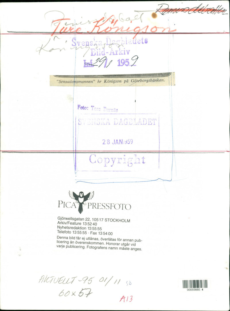 Ture Königson, Swedish Politician. - Vintage Photograph