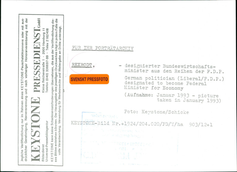 GÃ¼nther Rexrodt, politician Germany - Vintage Photograph