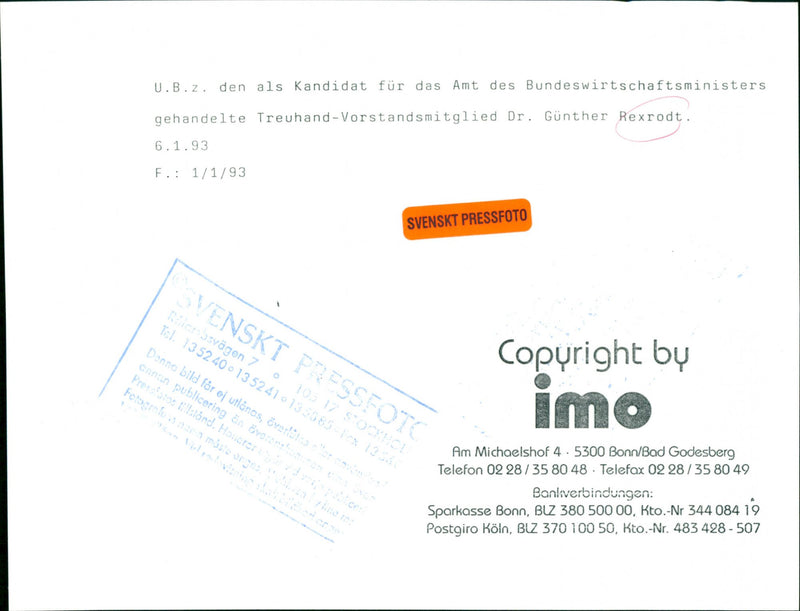 GÃ¼nther Rexrodt, politician Germany - Vintage Photograph