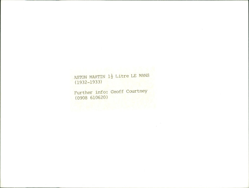 Aston Martin 1.5L Le Mans (1932-1933) - Vintage Photograph