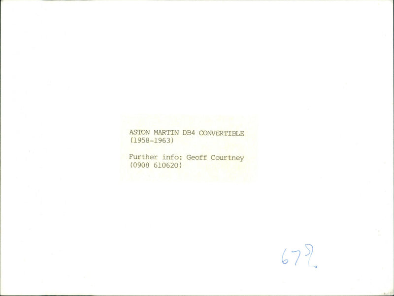 Aston Martin DB4 Convertible (1958-1963) - Vintage Photograph