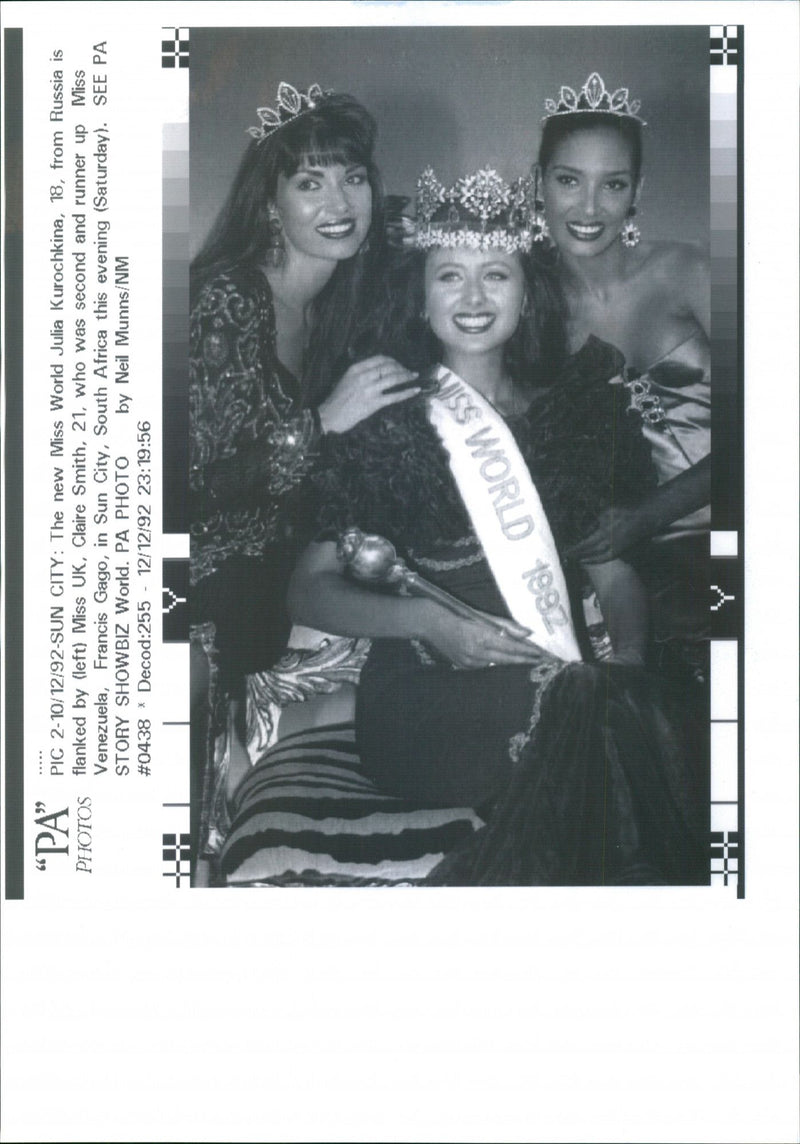 Miss World Julia Kurochkina with Claire Smith and Francis Gago. - Vintage Photograph