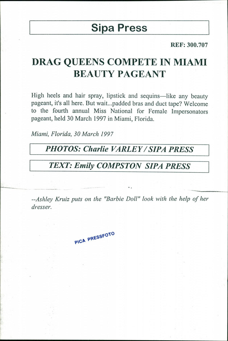 1997 NATIONAL BEAUTY PROGRESS BUT SPRAY PAGEANT MIAMI LIP PRESS - Vintage Photograph
