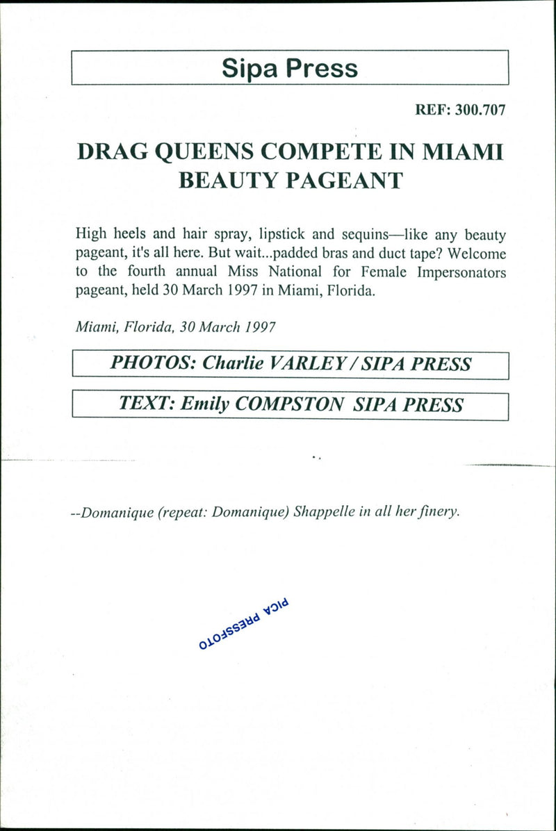 1997 NATIONAL BEAUTY PROGRESS BUT SPRAY PAGEANT MIAMI LIP PRESS - Vintage Photograph