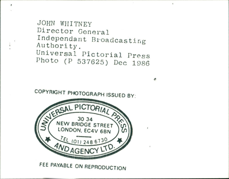 John Whitney, Dir. Gen. IBA - Vintage Photograph