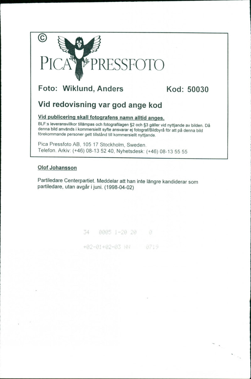 Olof Johansson, Politician - Vintage Photograph