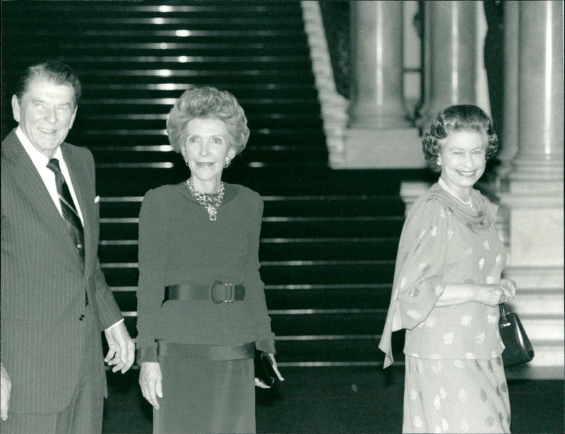 Nancy Reagan and Ronald Reagan with Queen Elizabeth II. - Vintage Photograph