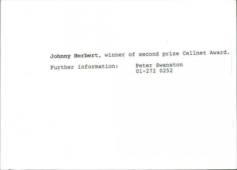 Johnny Herbert - Vintage Photograph