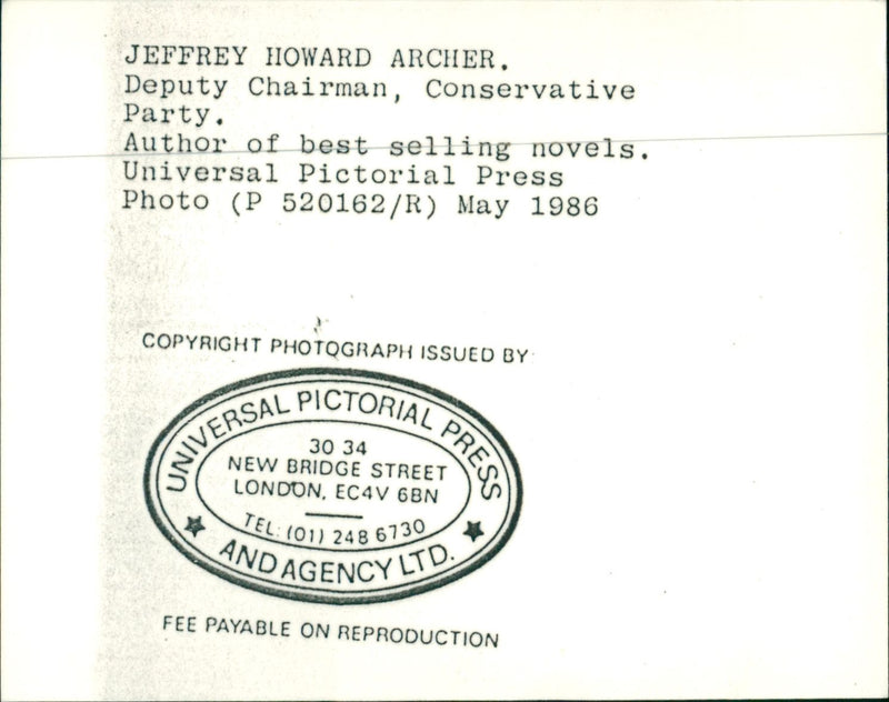 Jeffrey Archer - Vintage Photograph