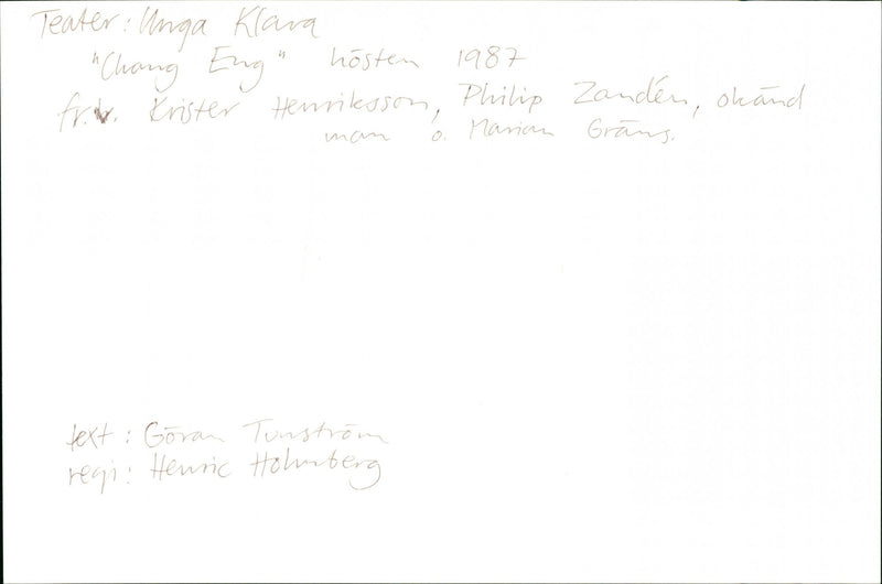 The play "Chang Eng" with Krister Henriksson, Philip ZandÃ©n at Young Klara - Vintage Photograph