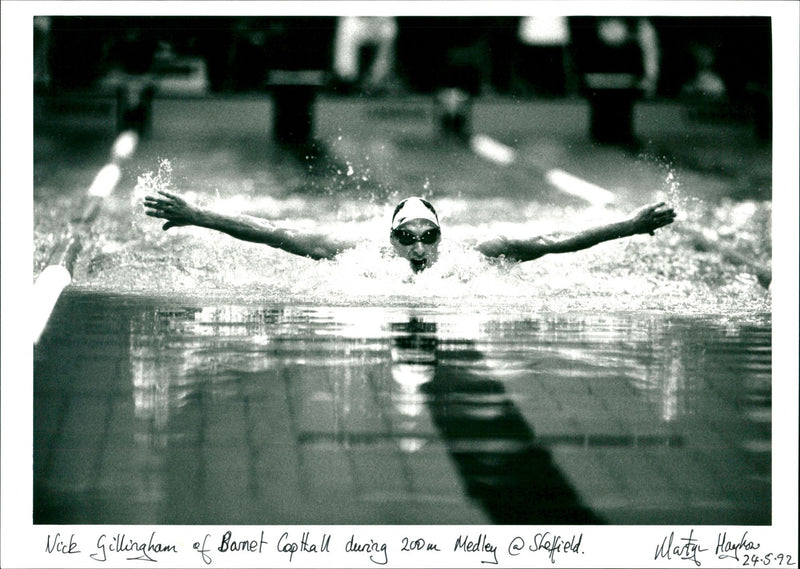 Ellingham of Barnet Copthall during 200m Medley Sobiel . Mar GILLINGHAM V SUNDE - Vintage Photograph