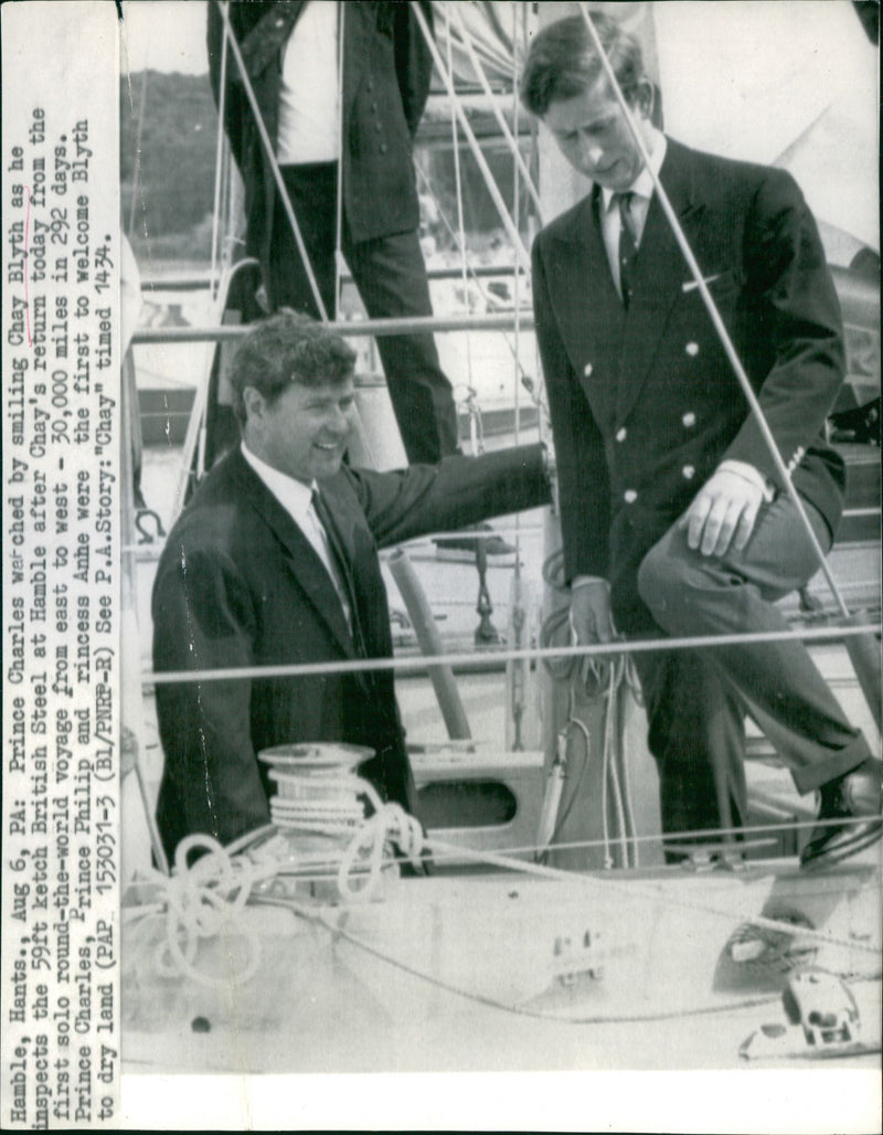 Prince Charles of Wales watched by Chay Blyth - Vintage Photograph