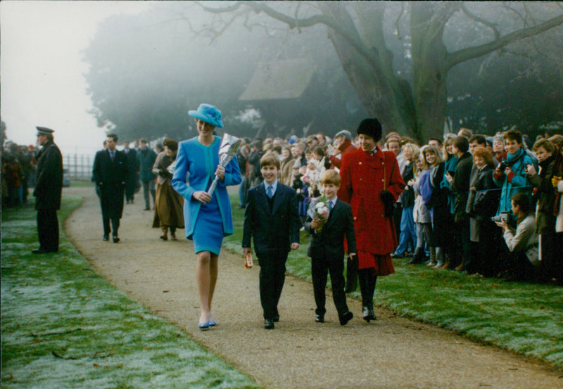 Princess Diana, Prince William, Prince Harry with Princess Anne - Vintage Photograph