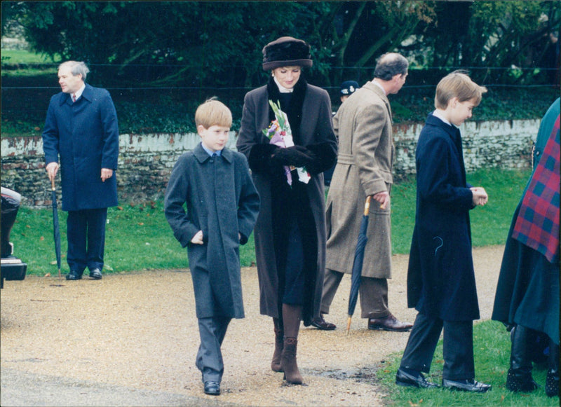 Charles, Prince of Wales with Princess Diana and their two sons Prince William and Prince Harry - Vintage Photograph