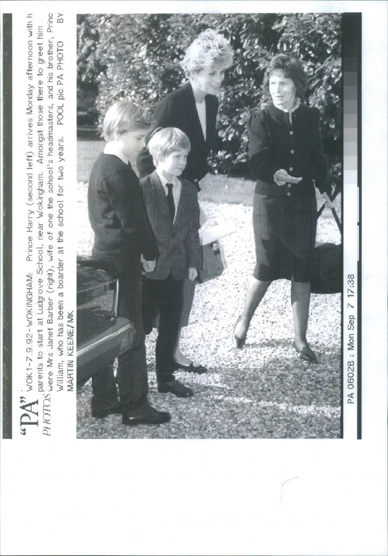 Princess Diana with sons Prince William and Prince Harry meets Janet Barber at Ludgrove School - Vintage Photograph