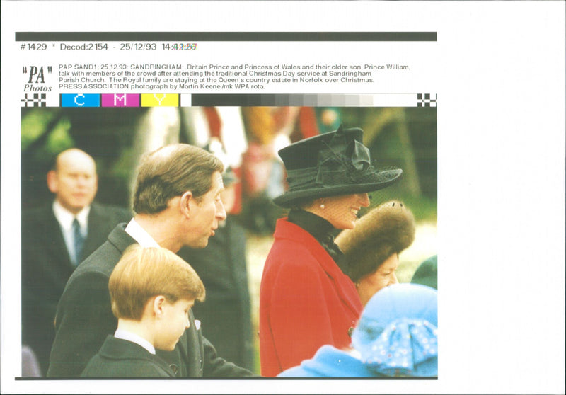 Prince Charles and Princess Diana with their son Prince William at Sandringham Parish Church - Vintage Photograph