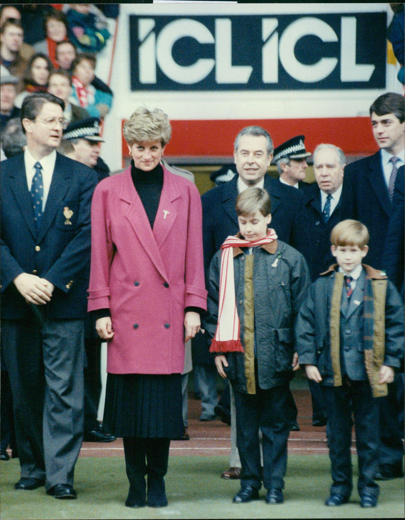 Princess Diana and her sons Prince William and Prince Harry at The National Stadium - Vintage Photograph