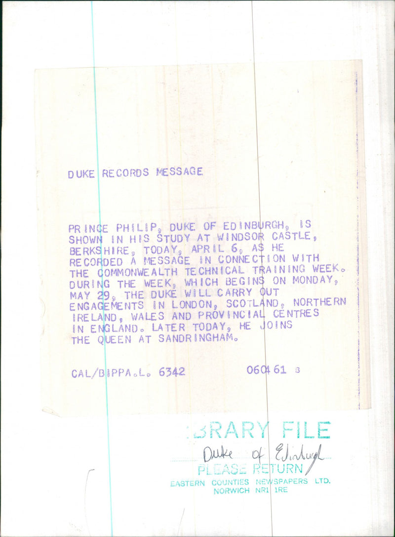 Duke of Edinburgh records message - Vintage Photograph
