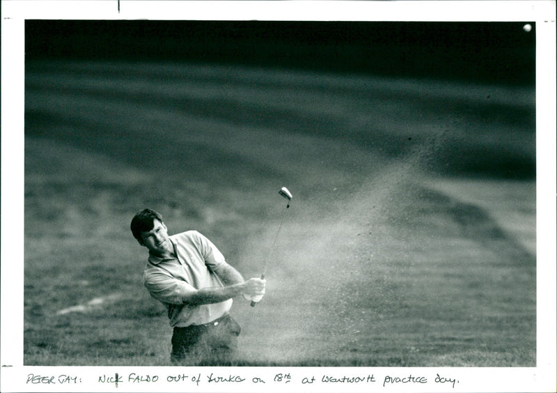 Golfer Nick Faldo makes his shot at Wentworth golf course - Vintage Photograph