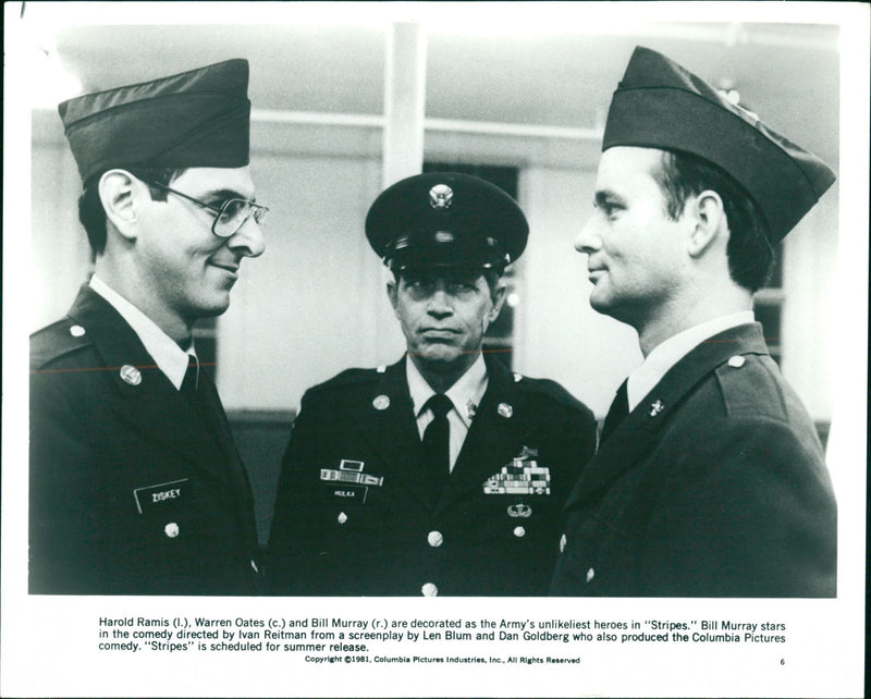 Harold Ramis , Warren Oates and Bill Murray in "Stripes." - Vintage Photograph