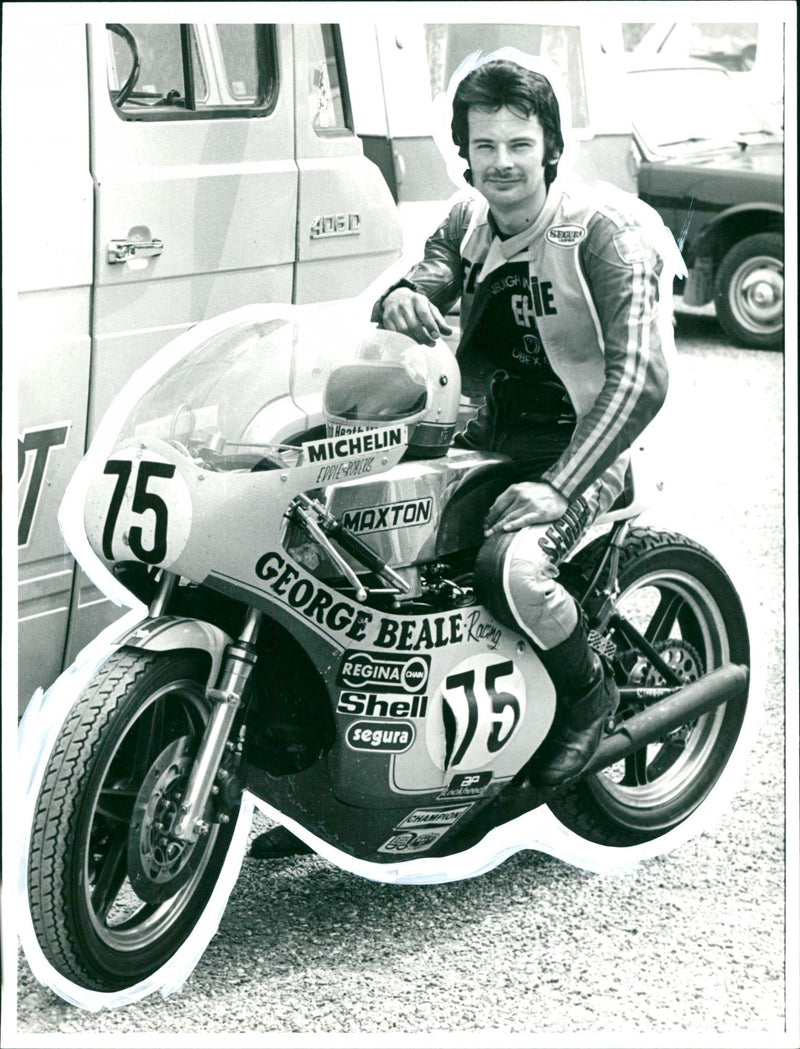 Eddie Roberts riding on George Beale Motorcycle - Vintage Photograph