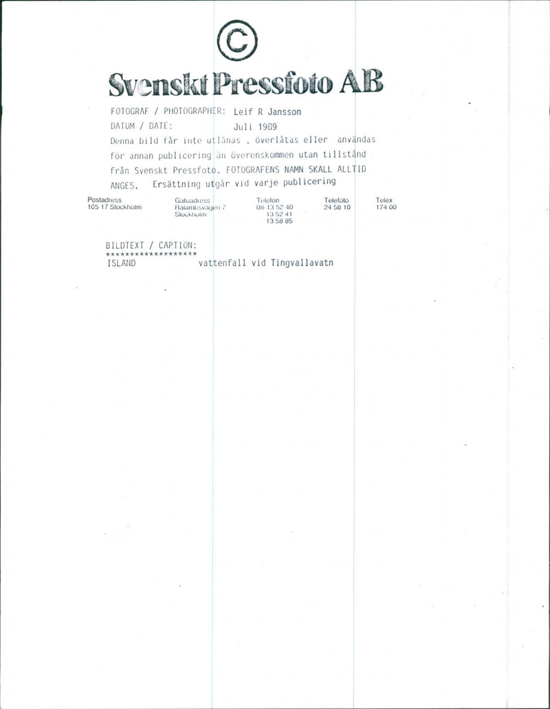 Island, waterfall at Tingvallavatn - Vintage Photograph