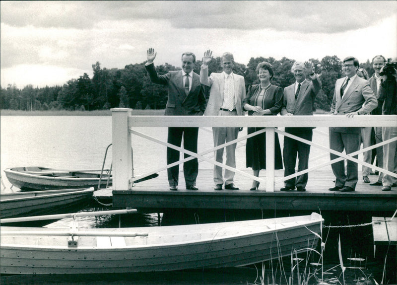 Ministers out on the jetty and waving - Vintage Photograph