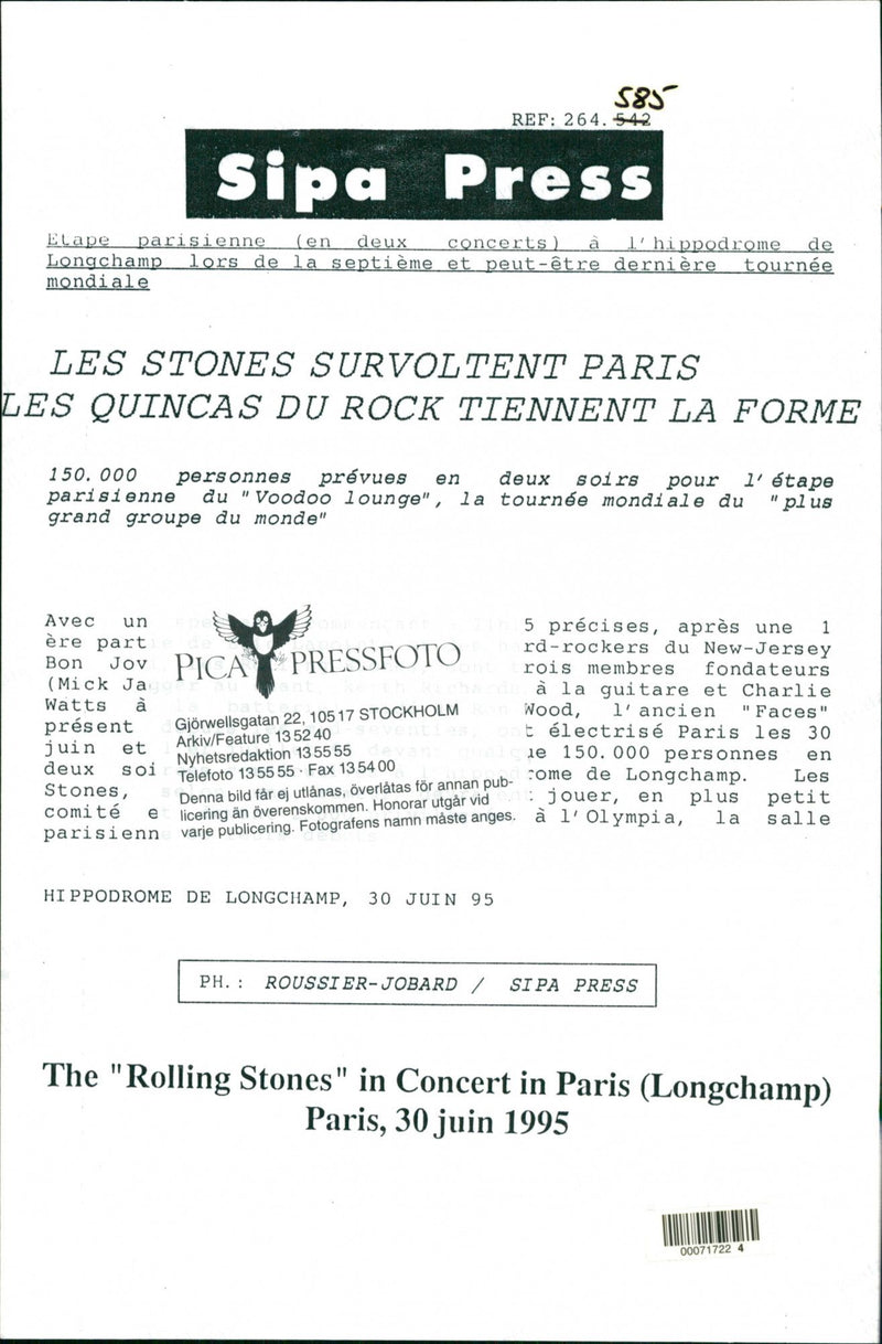1995 SOURVOLTENT UNE ROCK PEUT POUR MON PARIS CONCERT GRAND PRESS - Vintage Photograph