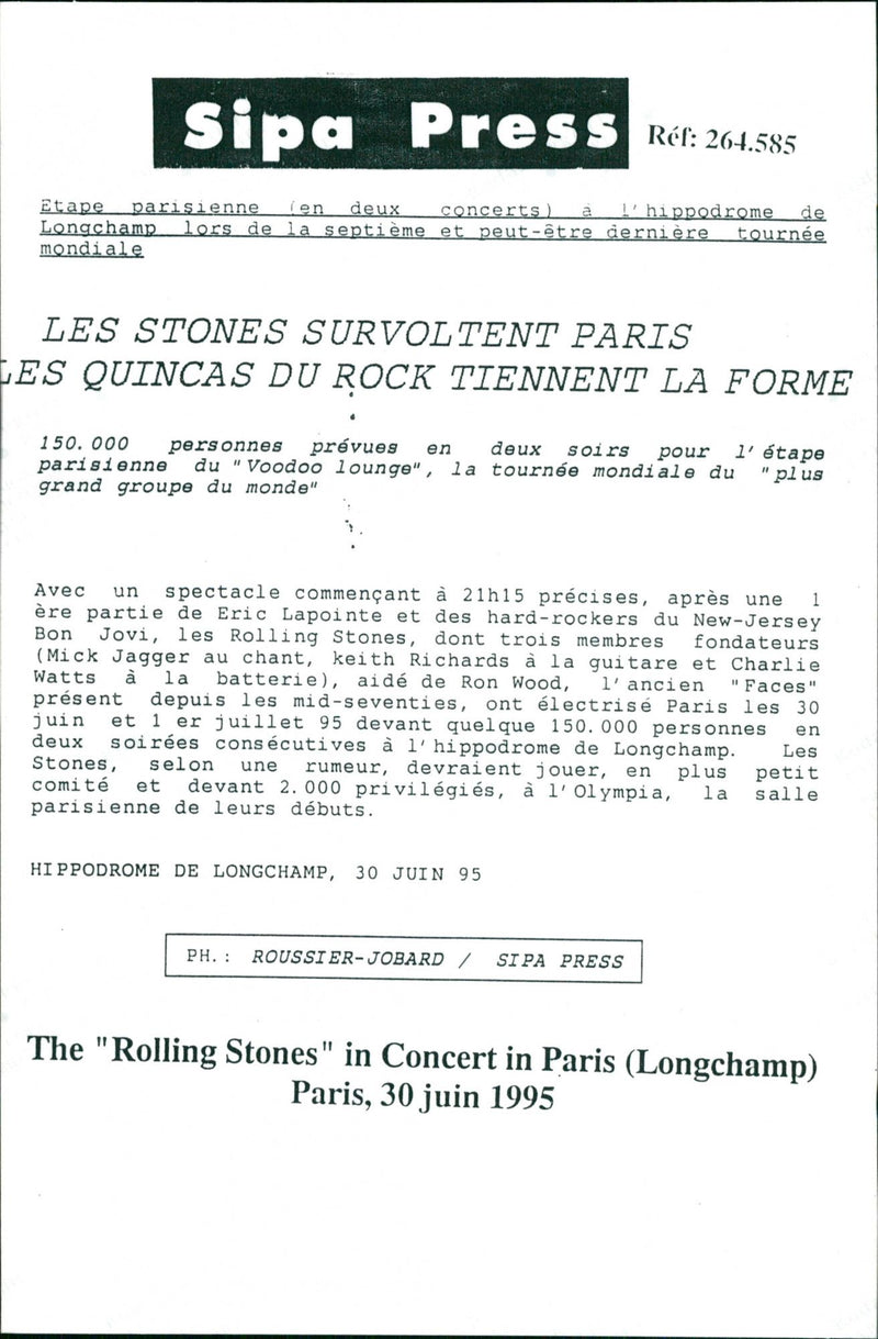 1995 SIPA REF PRESS JAGGER ROCK CONCERT PARIS - Vintage Photograph