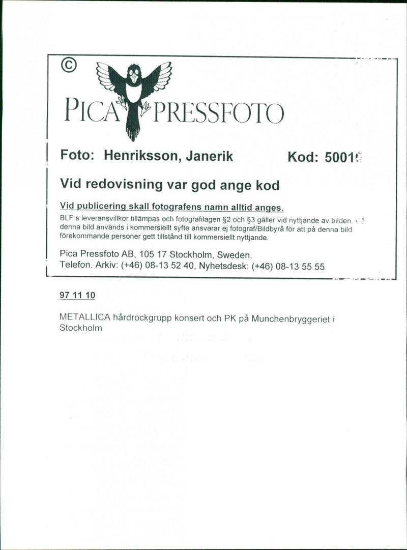 Metallica hard rock group concert - Vintage Photograph