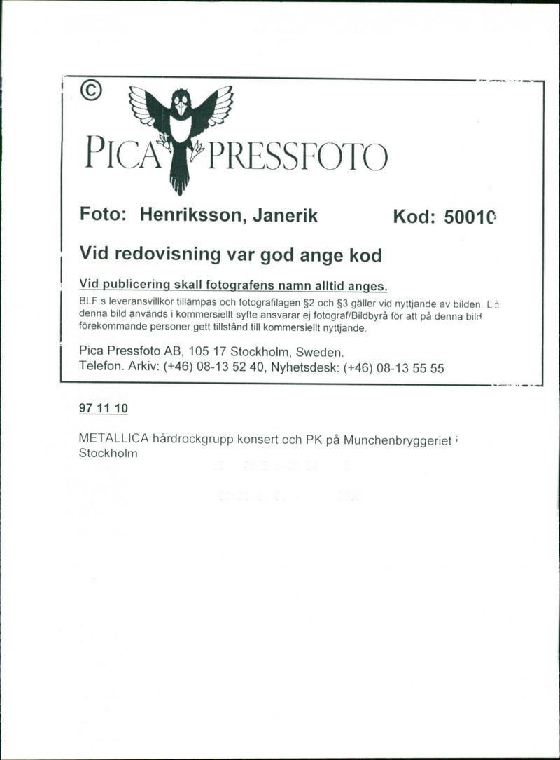 Metallica hard rock group concert - Vintage Photograph