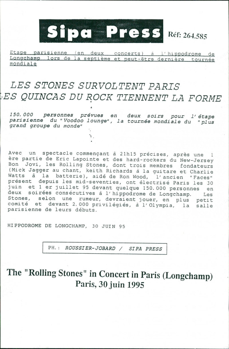 1995 SIPA PESS LEIF JANSSON JAGGER CONCERT PRESS ROCK PARIS - Vintage Photograph