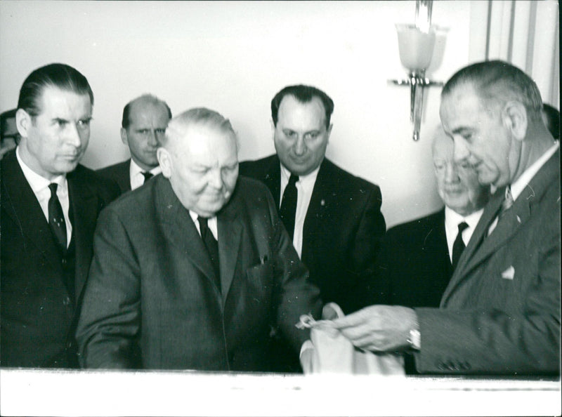 President Lyndon B. Johnson, Mr. Ludwig Erhard and Mr. Schroeder - Vintage Photograph