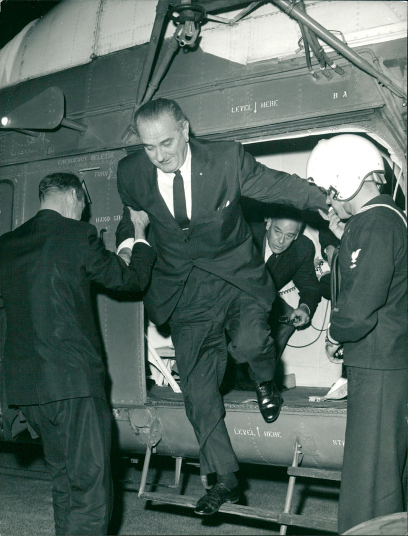 President Lyndon B. Johnson arrives by helicopter to the Vatican City - Vintage Photograph