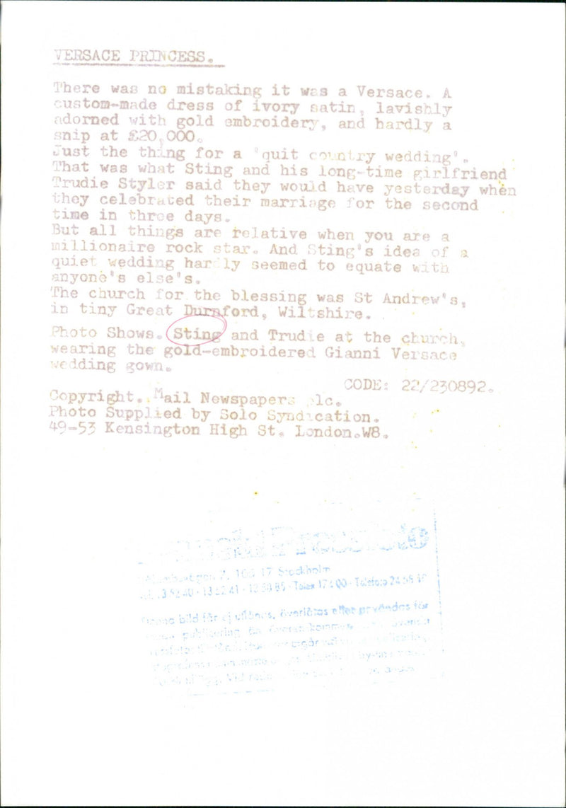 Wedding photography by Sting and Trudie Styler - Vintage Photograph