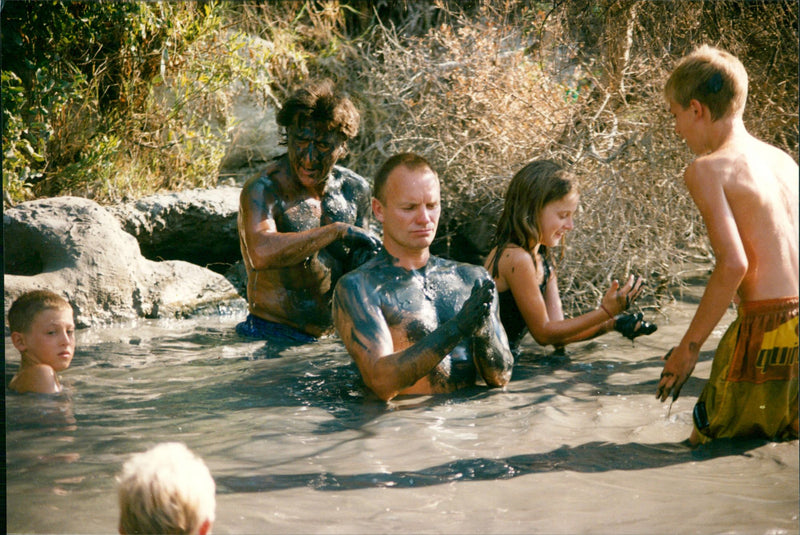 Dustin Hoffman and Sting with family get mud in Turkey - Vintage Photograph