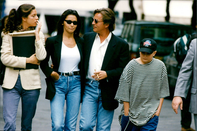 Don Johnson in Paris with his son Jesse and model Alexandra Kabi - Vintage Photograph