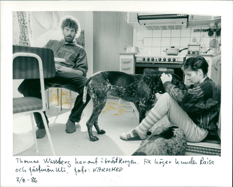 Thomas Wassberg with wife Uli and dog Raisa - Vintage Photograph