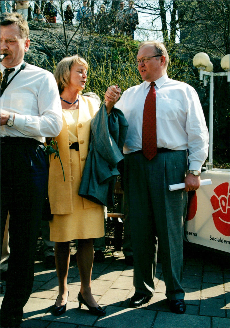 Prime Minister GÃ¶ran Persson and wife Annika appeared on May 1 in Sundbyberg - Vintage Photograph