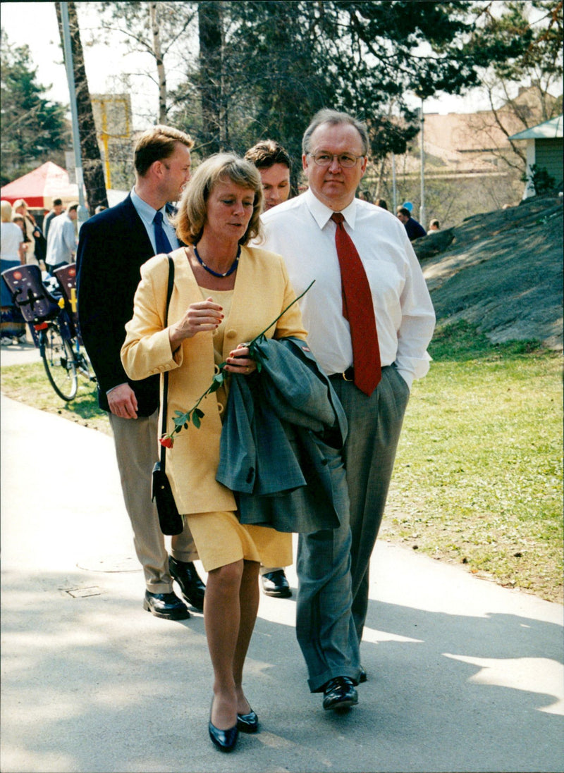 Prime Minister GÃ¶ran Persson and wife Annika appeared on May 1 in Sundbyberg - Vintage Photograph