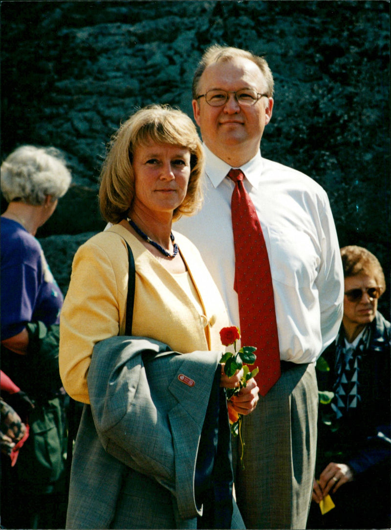 Prime Minister GÃ¶ran Persson and wife Annika appeared on May 1 in Sundbyberg - Vintage Photograph