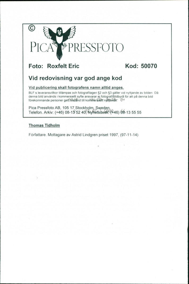 1997 TELEPHONE SWEDEN RESPONSIBLE IMAGE DELIVERY BLFS POET - Vintage Photograph