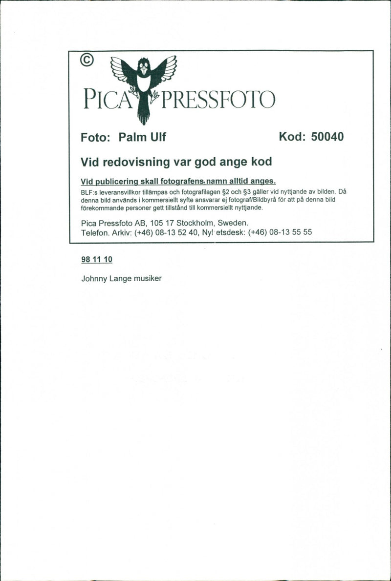 Johnny Lange musician - Vintage Photograph