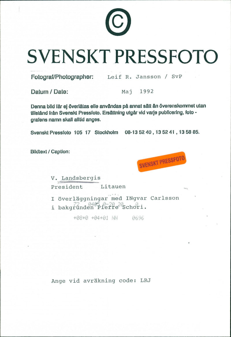 1992 BIETE LITHUANIA GALENS IMAGE LEIF JANSSON PRESIDENT POLAR PRIZE MUSIC - Vintage Photograph