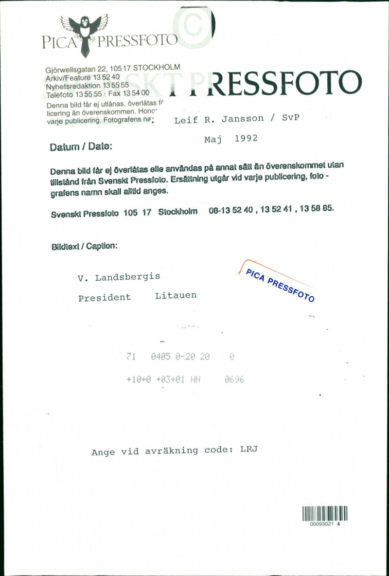 1992 PICA GAPH DISCLOSED IMAGE EACH LEIF JANSSON PRESIDENT POLAR PRIZE MUSIC - Vintage Photograph