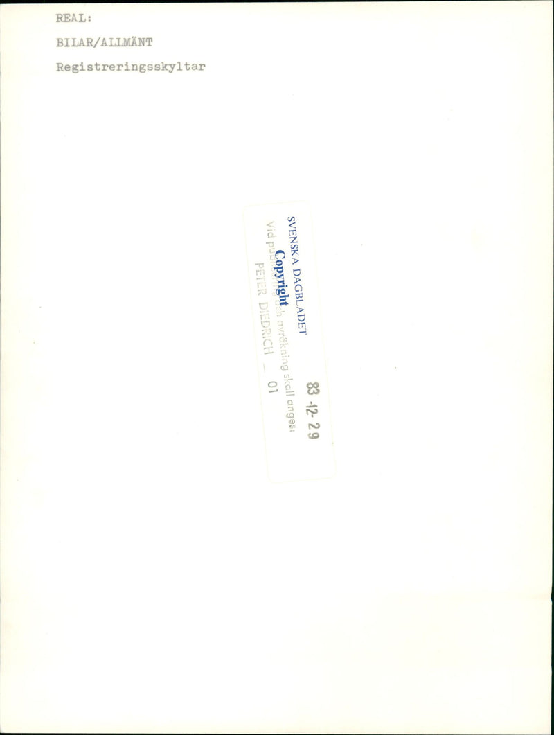 CARS  GENERAL Registration signs - Vintage Photograph