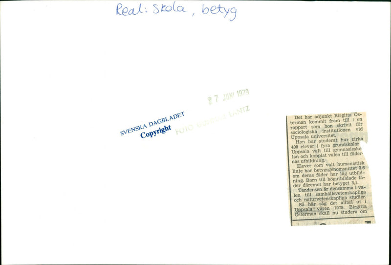 1979 TERMAN ADJUN HAS THEIR UPPSALA FATHERING SOCIOLOGICAL NATURE STUDIED SCHOO - Vintage Photograph