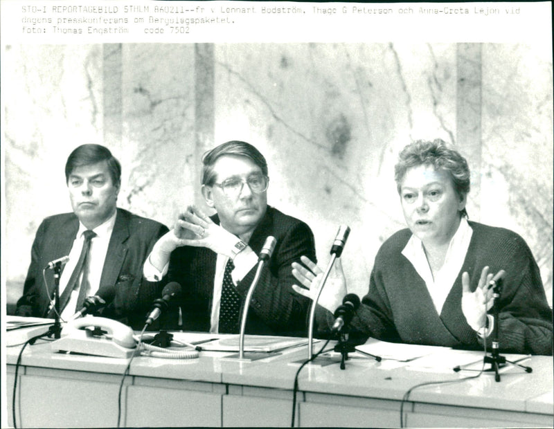 Lennart Bodström, Thage G Peterson and Anna-Greta Lejon at a press conference - Vintage Photograph