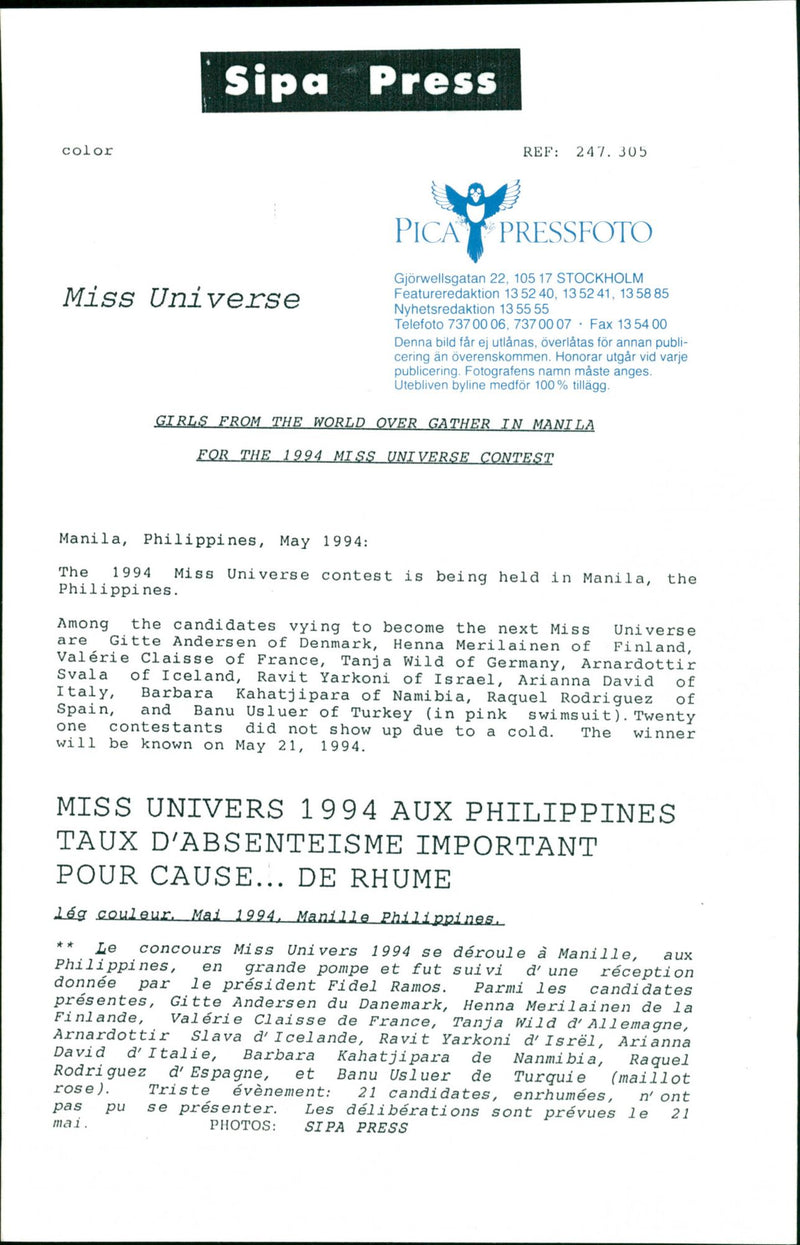 MIS S UNIVERSE CONTEST Manila, Philippines - Vintage Photograph